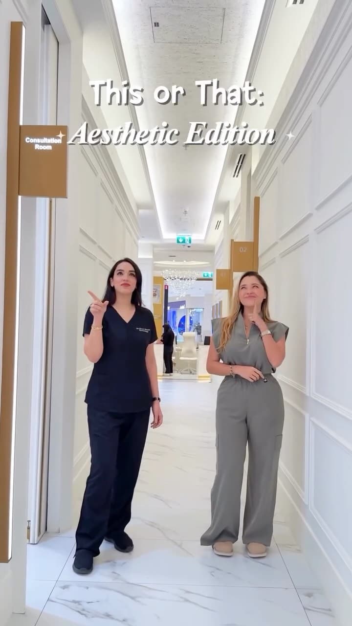 “This or That: Aesthetic Edition” reel filmed in a Dubai clinic corridor